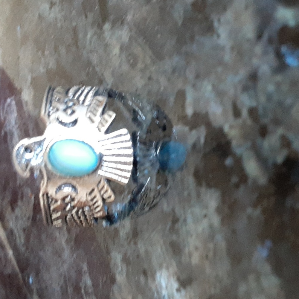 Vintage Silver Turquoise Eagle Ring - image 1